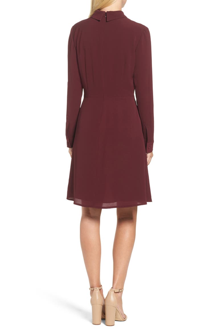 Crepe Bow Fit & Flare Dress, Alternate, color, WINE