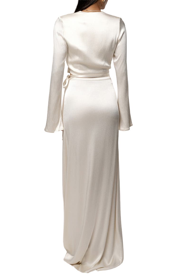 Golden Eve Satin Long Sleeve Top & Maxi Skirt Set, Alternate, color, IVORY