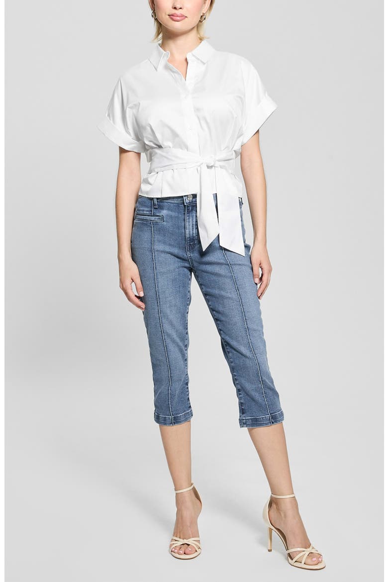 Julie Tie Front Cotton Shirt, Alternate, color, WHITE