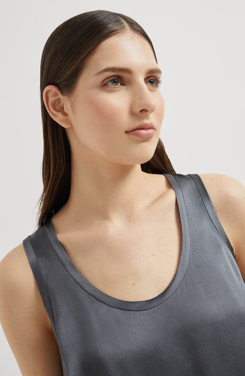 Brunello Cucinelli Stretch Silk Satin Top In Anthracite