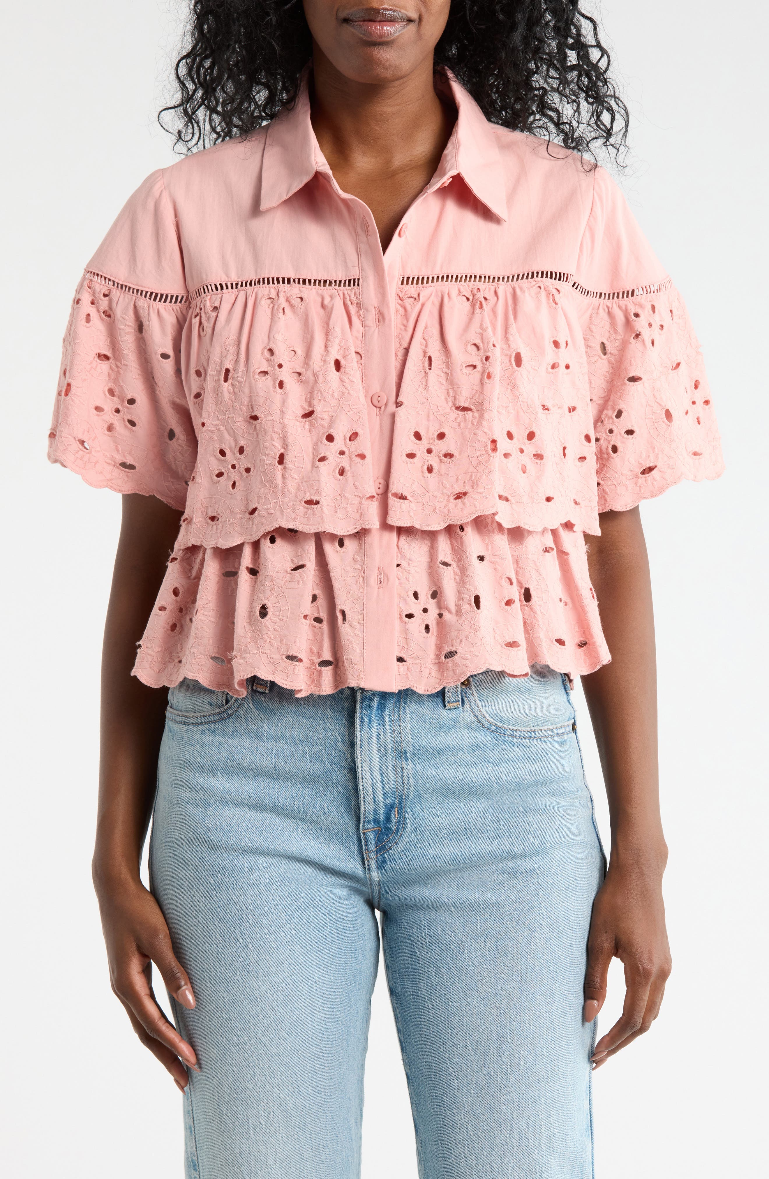 Forgotten Grace Cotton Eyelet Button-Up Shirt