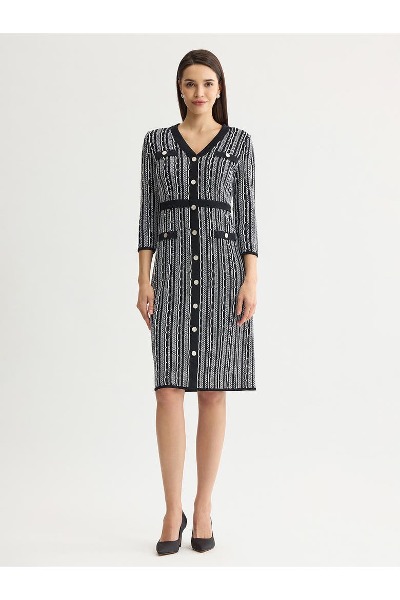 Vertical Stitch Knit Sheath Dress, Main, color, Black/New Ivory