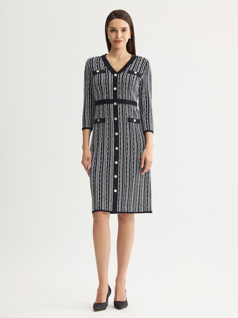Vertical Stitch Knit Sheath Dress
