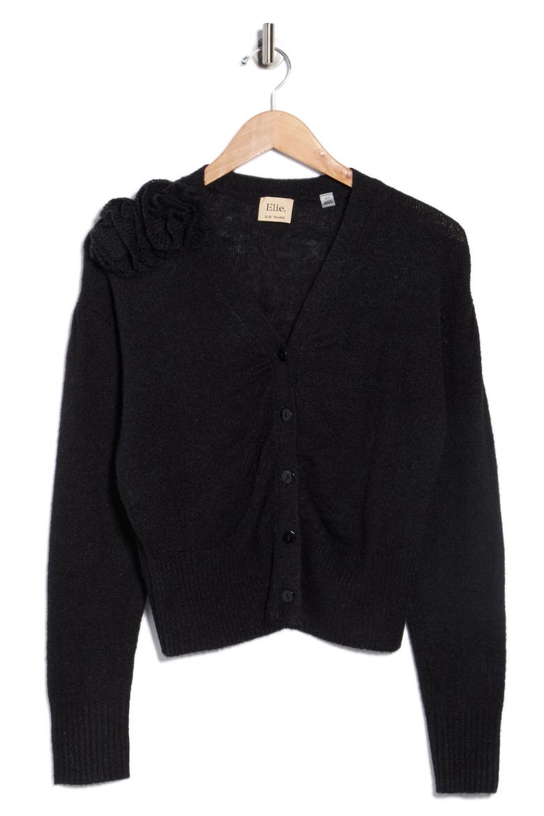 Metallic Rosette Cardigan, Alternate, color, BLACK