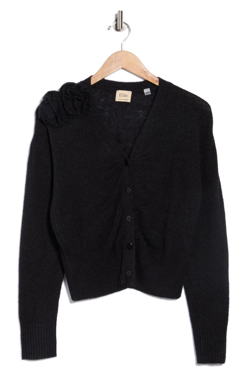 ELIE ELIE TAHARI Metallic Rosette Cardigan, Alternate, color, Black