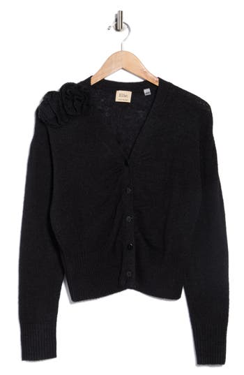 Elie Elie Tahari Metallic Rosette Cardigan In Black