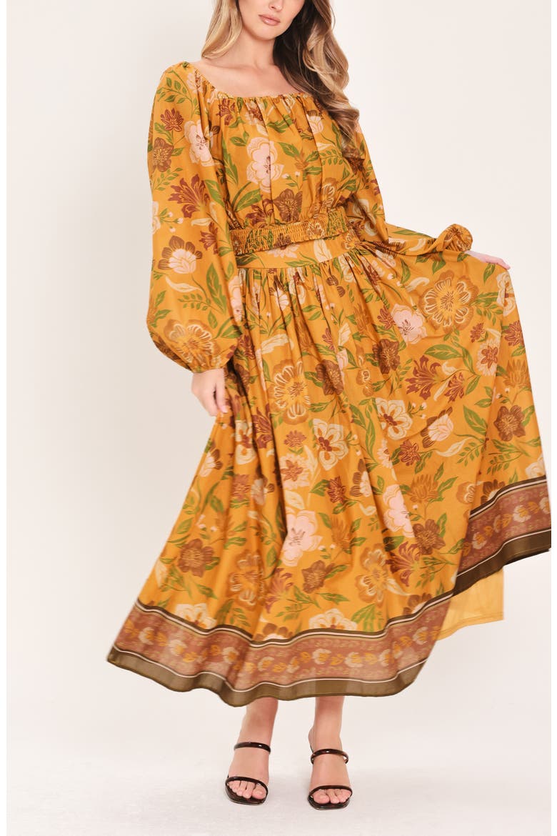 Floral Print Midi Skirt, Alternate, color, MUSTARD