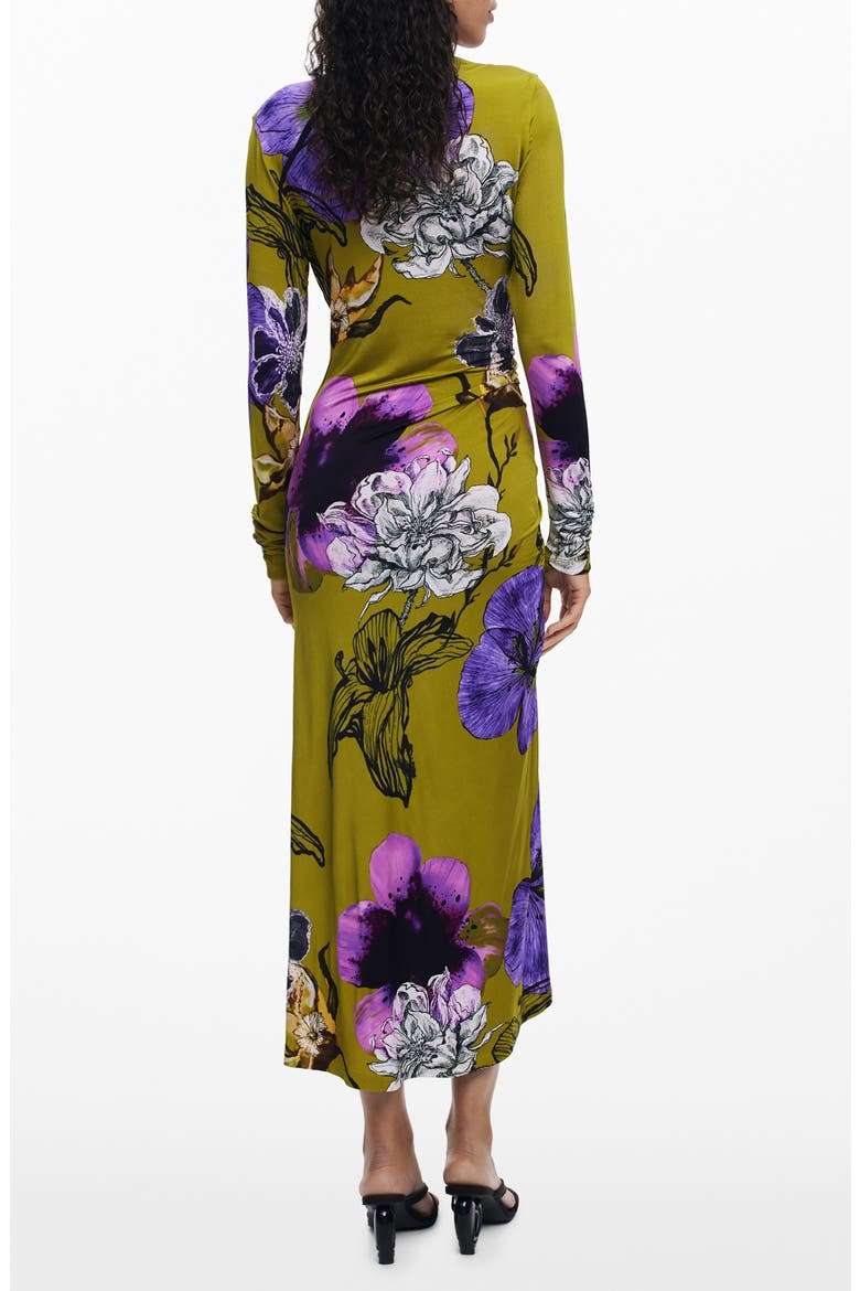 Floral Print Long Sleeve Midi Dress, Alternate, color, OLIVE GREEN