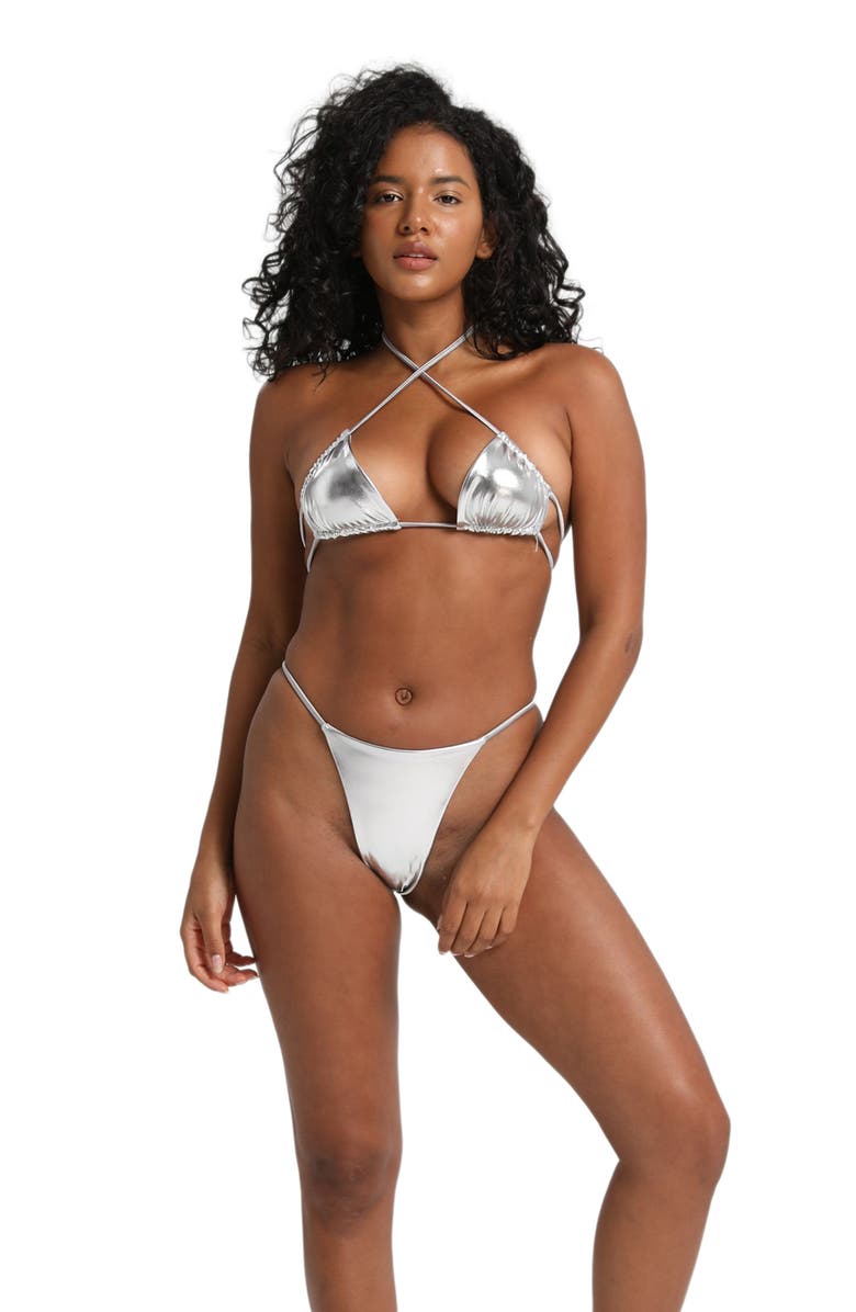 LECHERY<sup>®</sup> Lustrous Crisscross Halter Triangle Bikini Top, Main, color, 