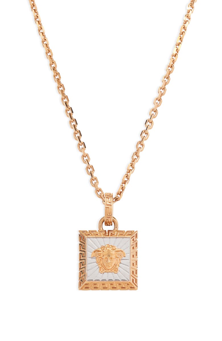 Versace Bicolor Medusa Square Necklace, Main, color, 