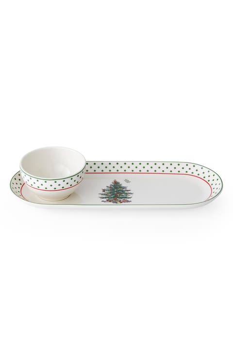Christmas Tree Polka Dot Oval Platter