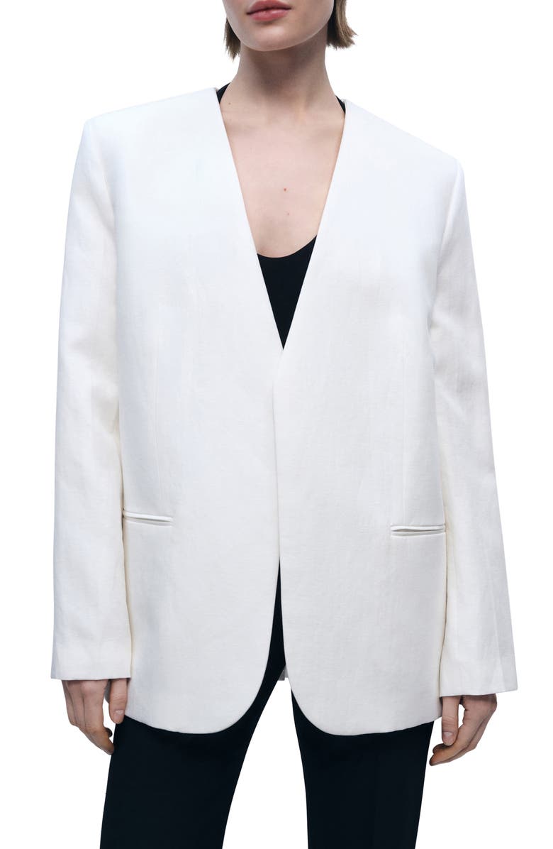 MANGO Lyocell & Linen Suit Blazer, Main, color, Ecru