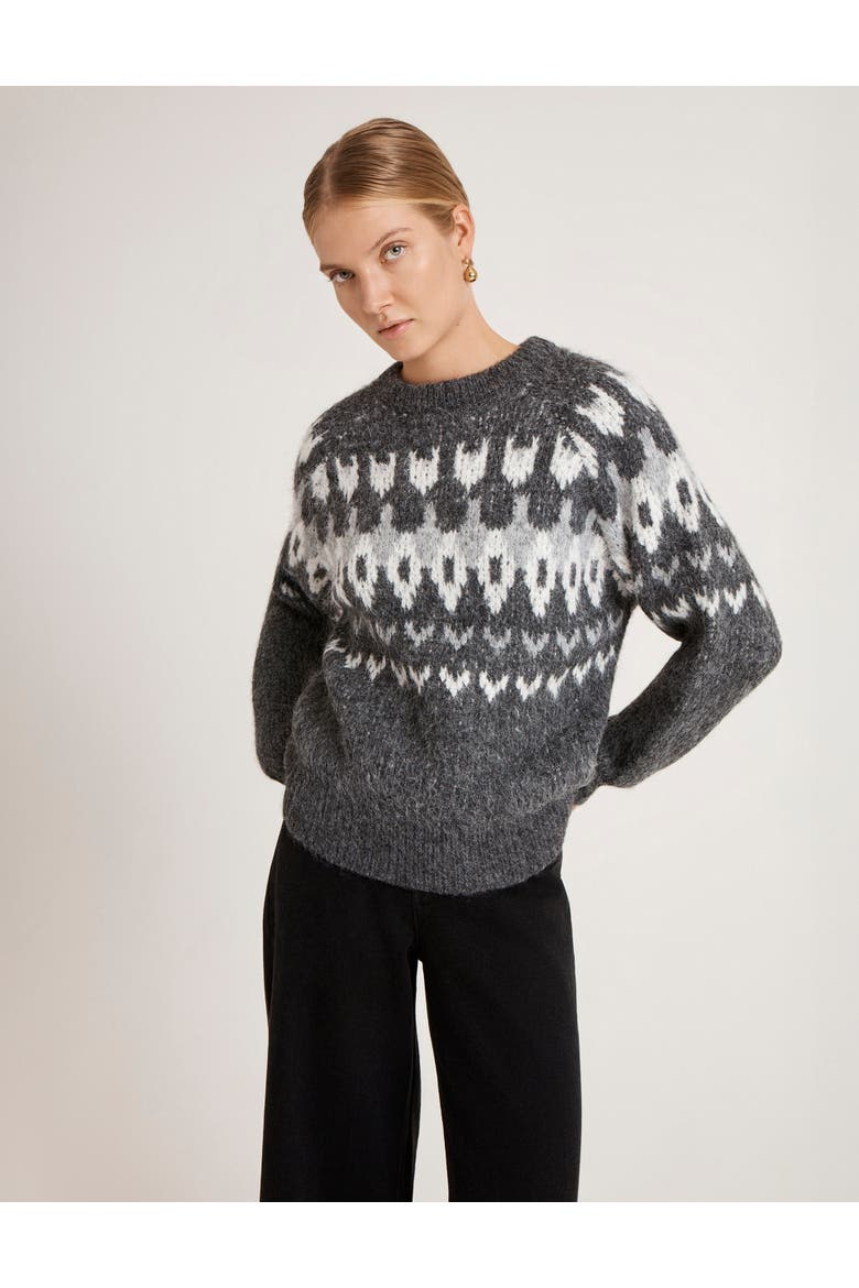 Belinda Fair Isle Round Neck Sweater, Main, color, Grey Marl