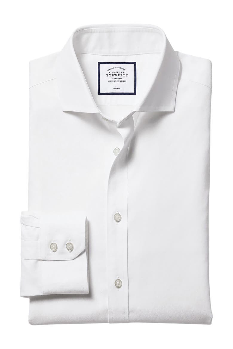 Non-Iron Twill Cutaway Slim Fit Shirt Double Cuff, Main, color, WHITE