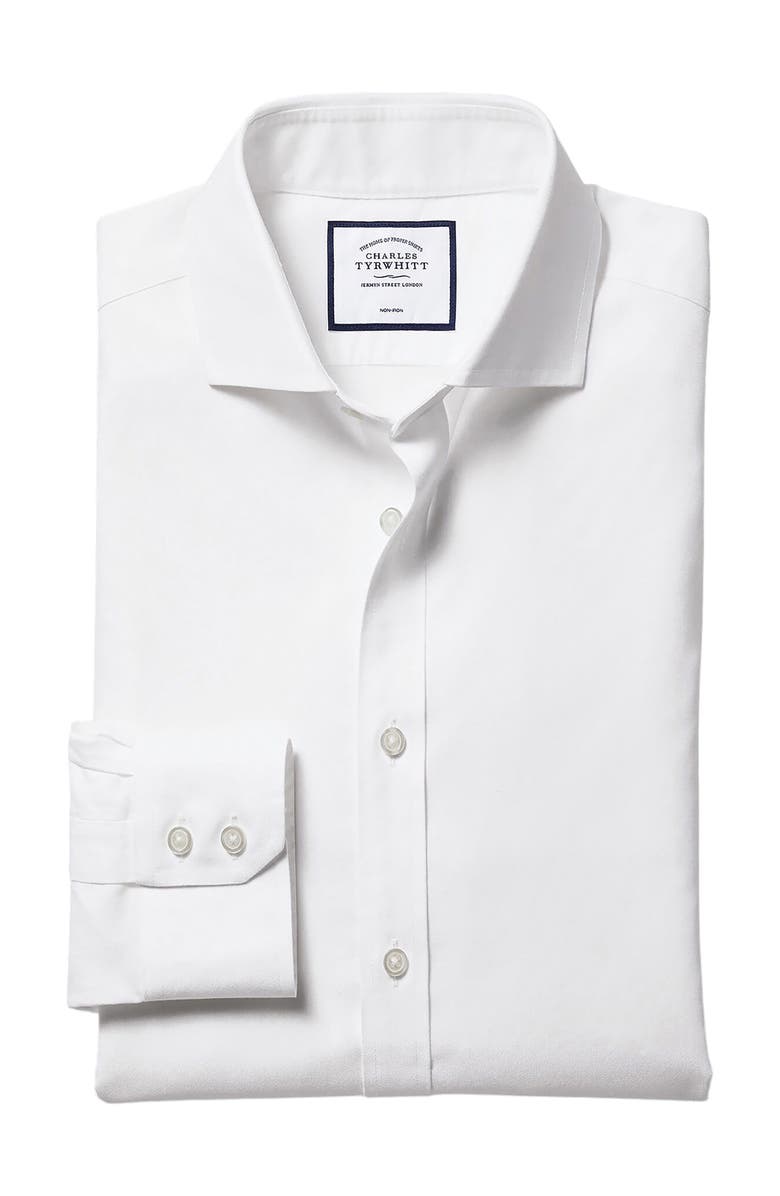 Charles Tyrwhitt Non-Iron Twill Cutaway Slim Fit Shirt Double Cuff, Main, color, White
