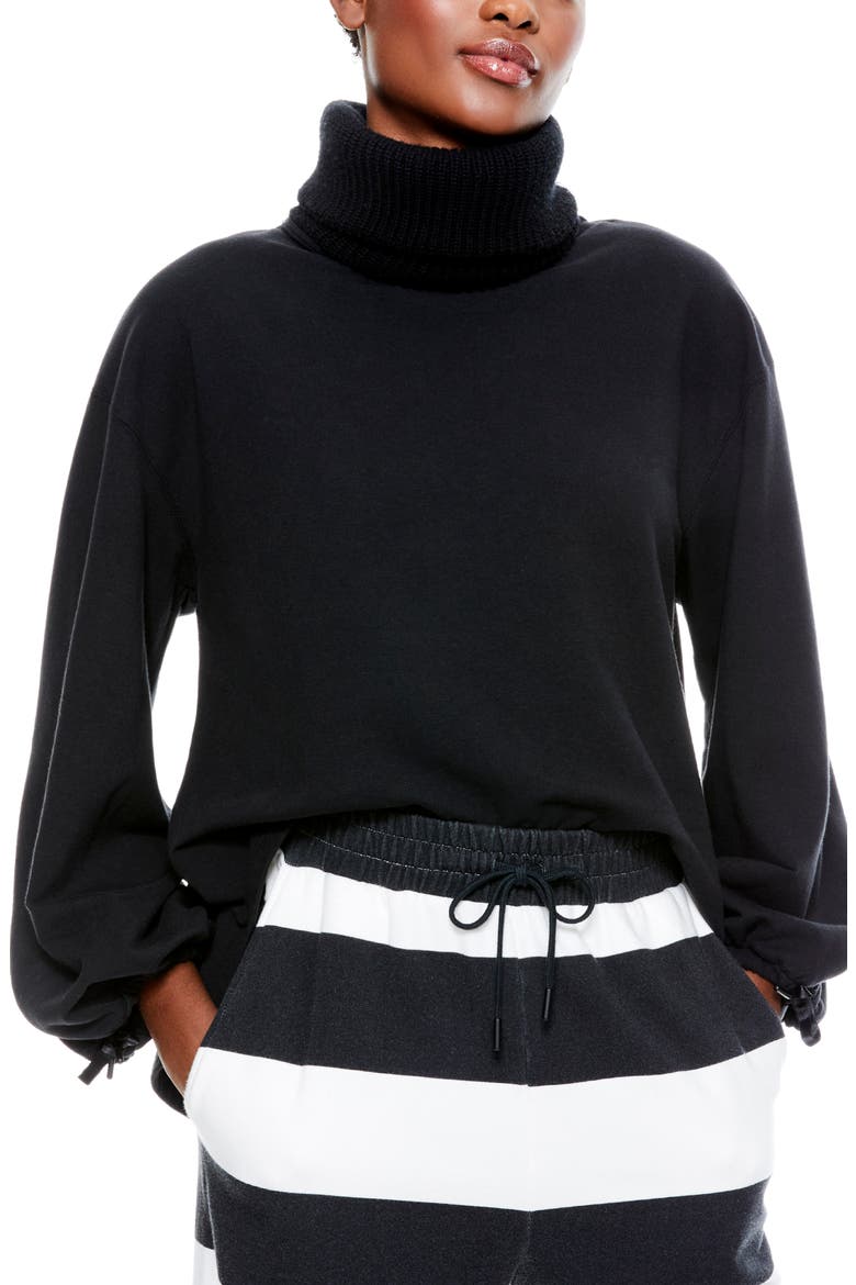 Micha Turtleneck Blouson Sleeve Stretch Cotton Sweater, Main, color, BLACK
