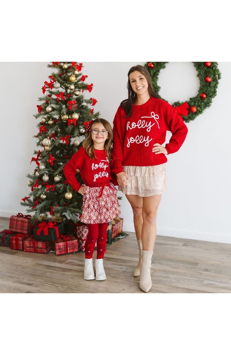 Sweet Wink Holly Jolly Christmas Knit Sweater, Alternate, color, Ruby Red