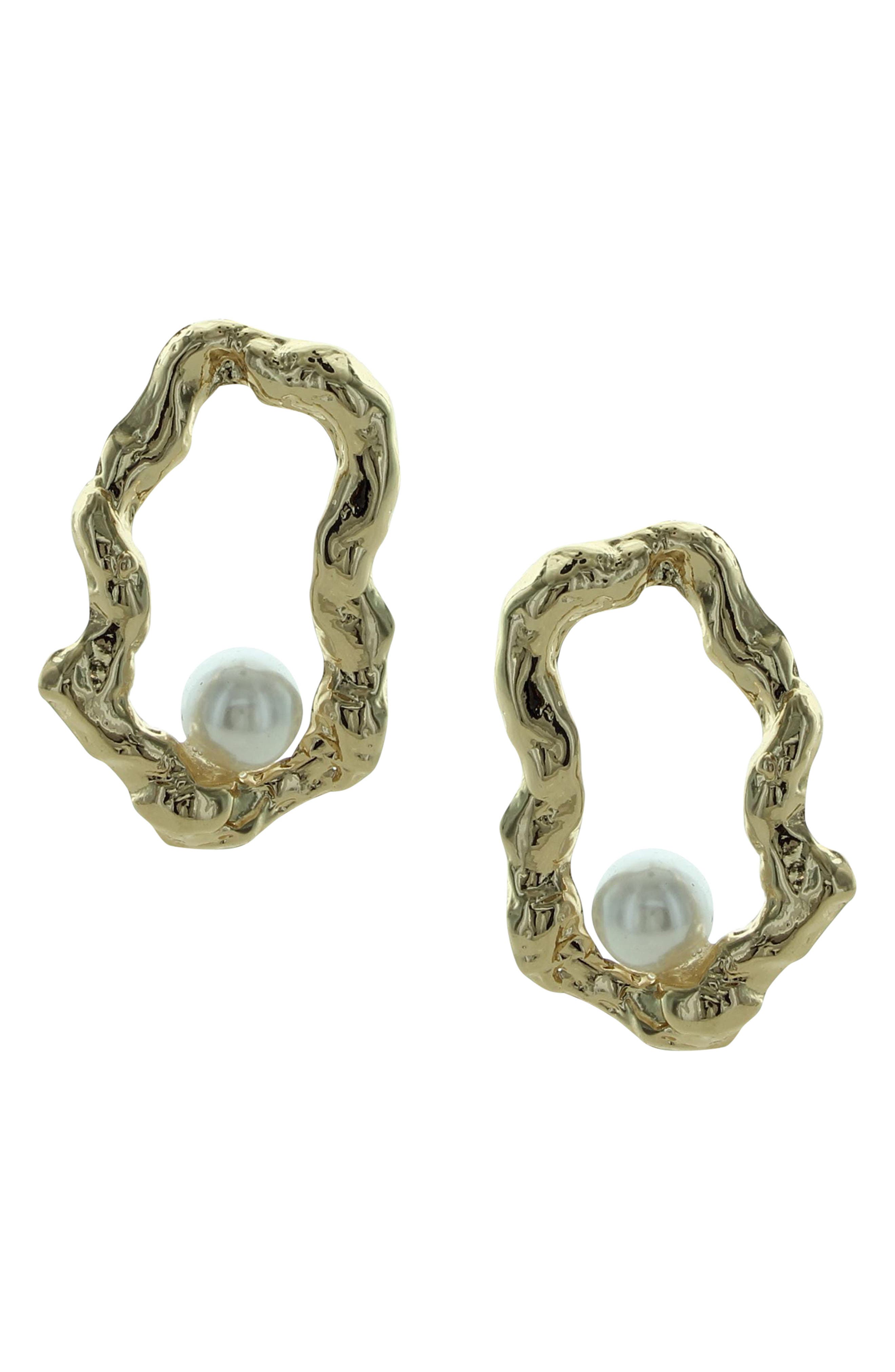 OLIVIA WELLES Luna Faux Pearl Frontal Hoop Earrings