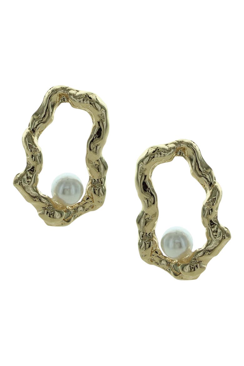 Luna Faux Pearl Frontal Hoop Earrings, Main, color, GOLD / WHITE