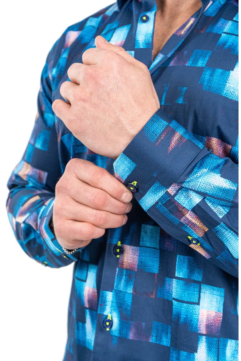 Fibonacci Sensored Contemporary Fit Button-Up Shirt, Alternate, color, BLUE