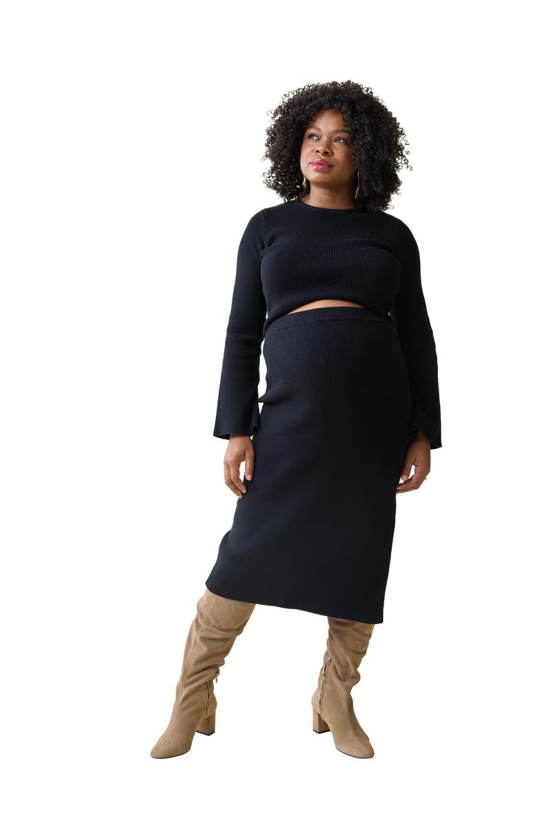 Ingrid & Isabel Long Sleeve Maternity Sweater Skirt Set, Main, color, Black
