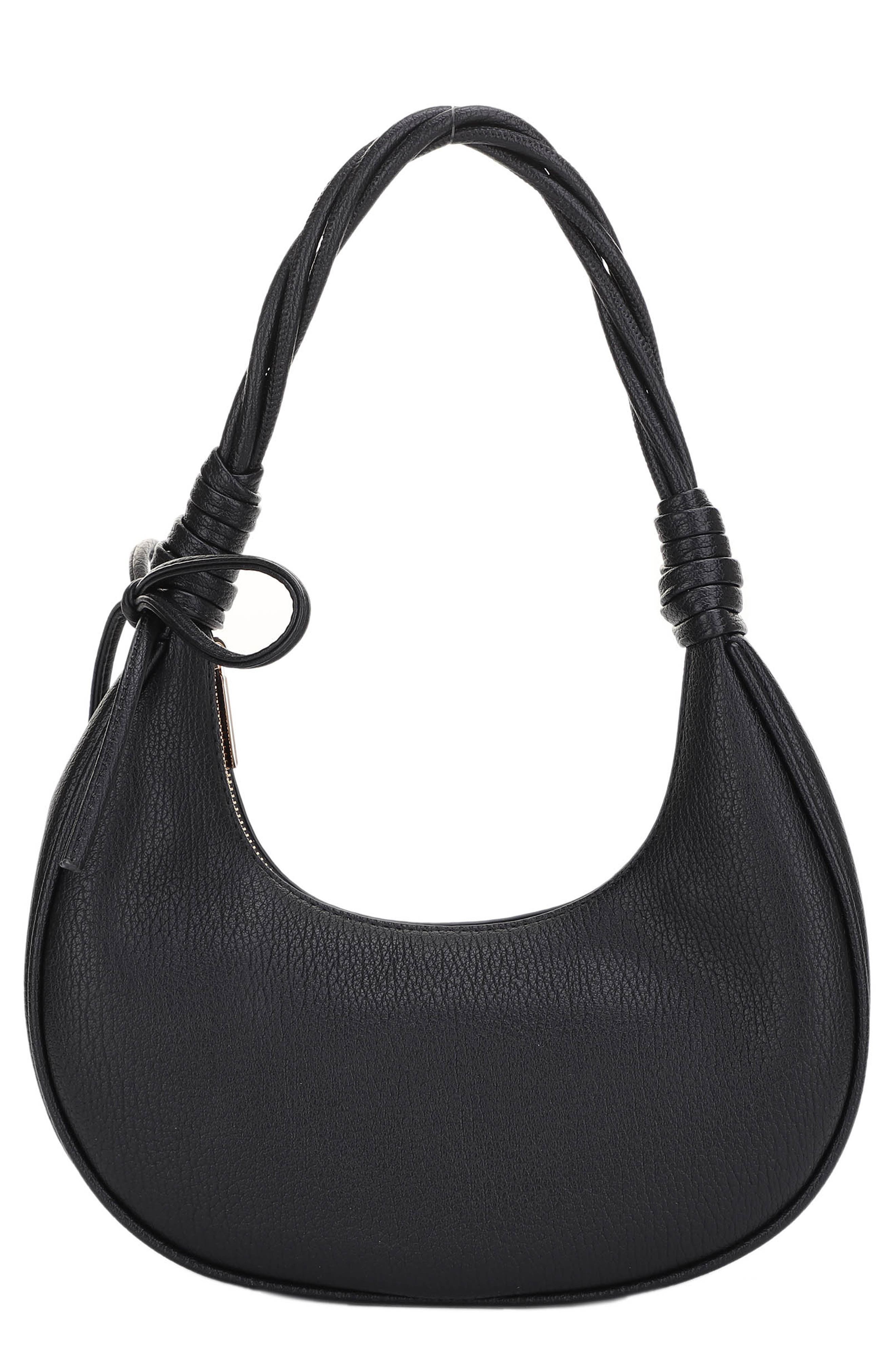 Mali + Lili Brianna Soft Bow Faux Leather Crescent Shoulder Bag, Main, color, Black