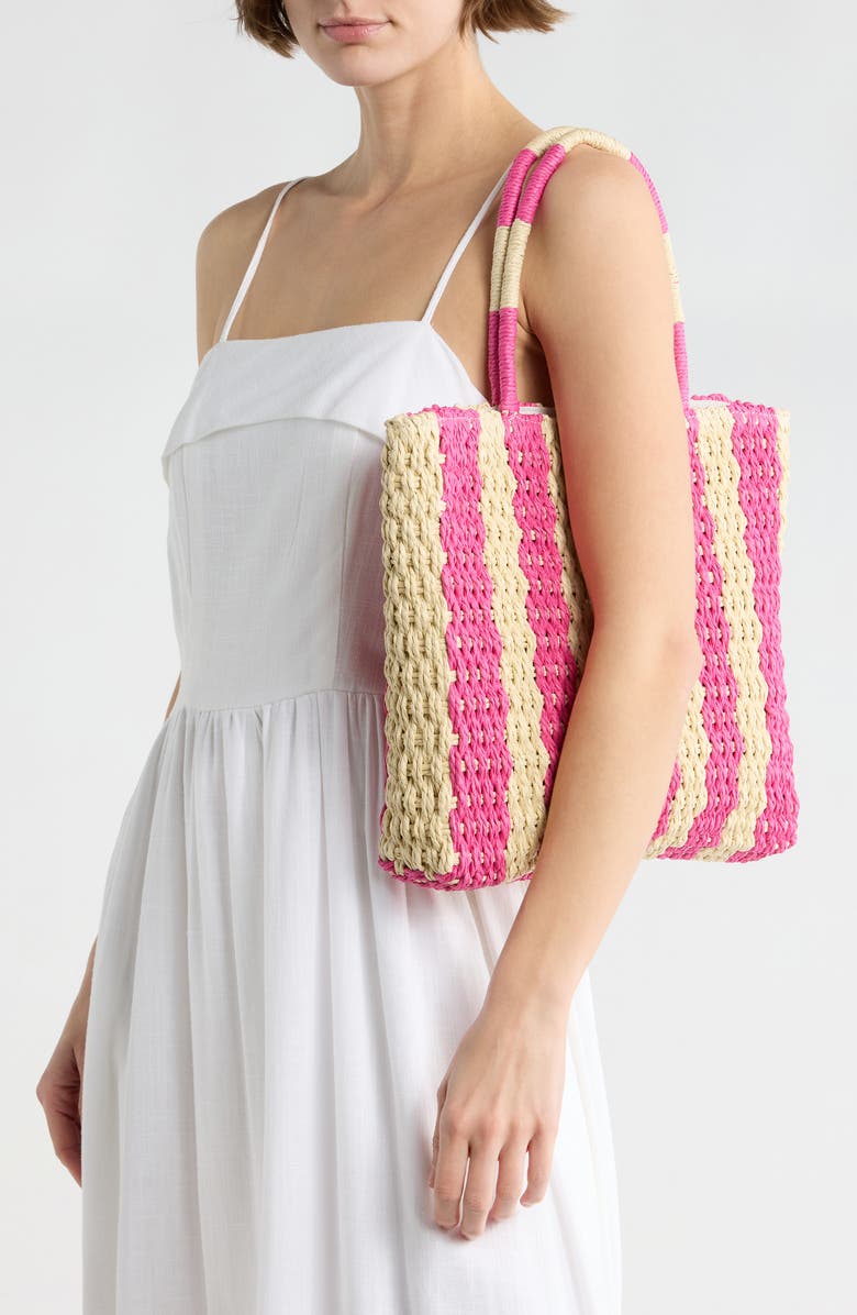 ALESSIA BIANCHI North/South Straw Tote, Alternate, color, Natural/ Pink