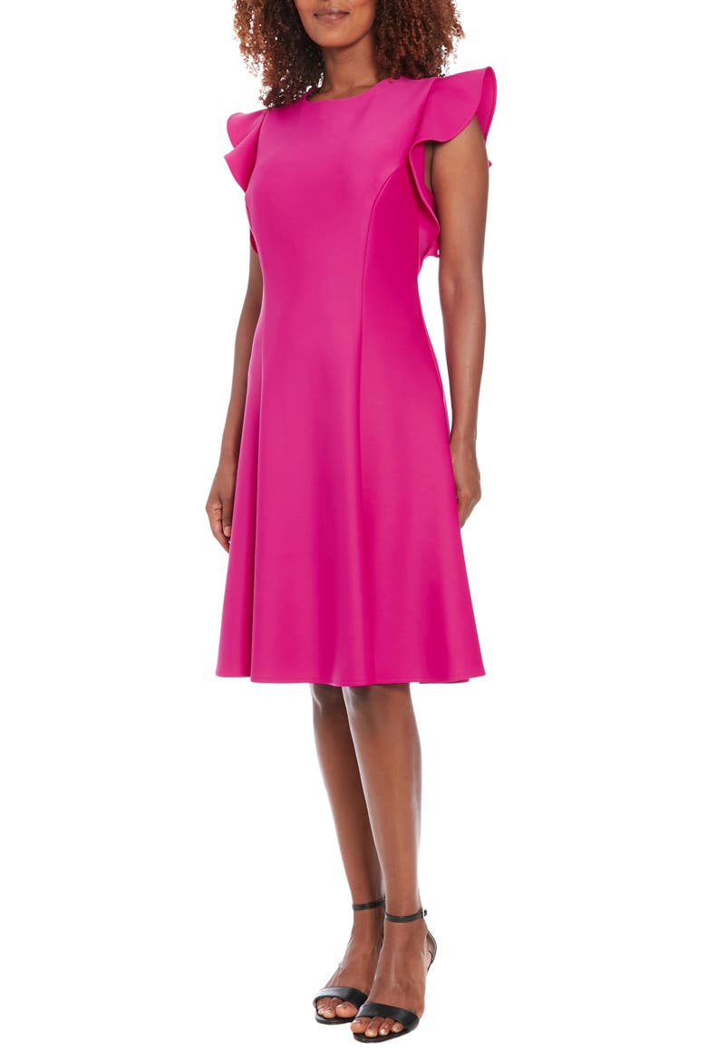 Ruffle Sleeve Fit & Flare Dress, Alternate, color, FUCHSIA