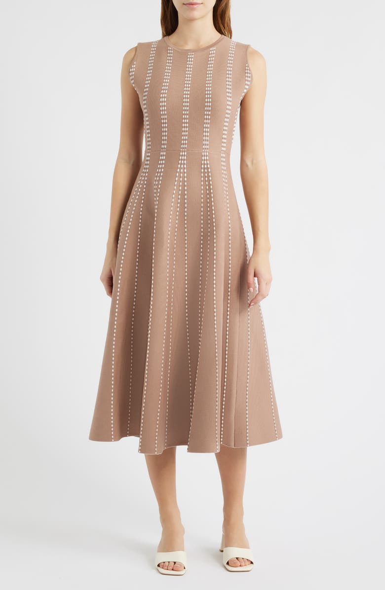 FREEMARKET Contrast Piping Sleeveless Midi Sweater Dress, Main, color, Mocha/ White