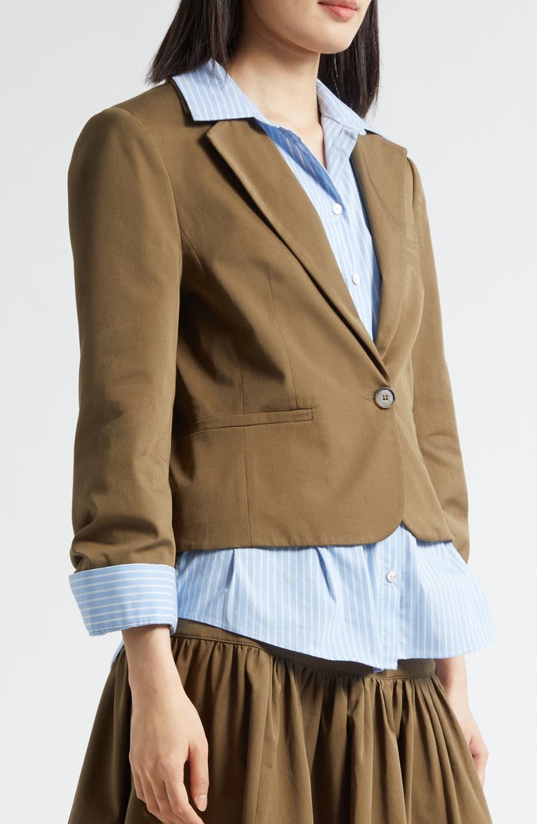 Cinq à Sept Peri Stretch Cotton Twofer Blazer, Alternate, color, Dark Olive/ Blue Stripe