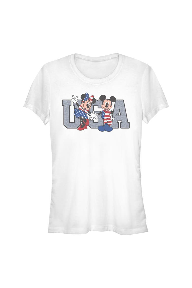 Junior's Mickey & Friends The American Couple  Graphic T-Shirt, Main, color, White