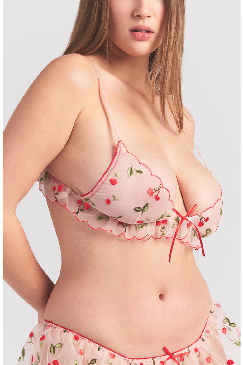 Embroidered Tulle Micro Triangle Bra, Alternate, color, PRIMROSE CHERRY TULLE