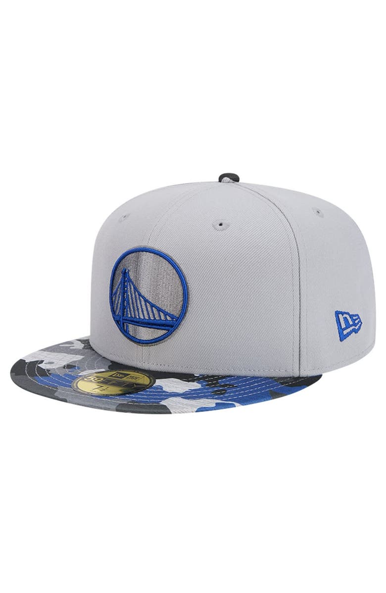 New Era Men's New Era Gray Golden State Warriors Active Color Camo Visor 59FIFTY Fitted Hat, Main, color, 