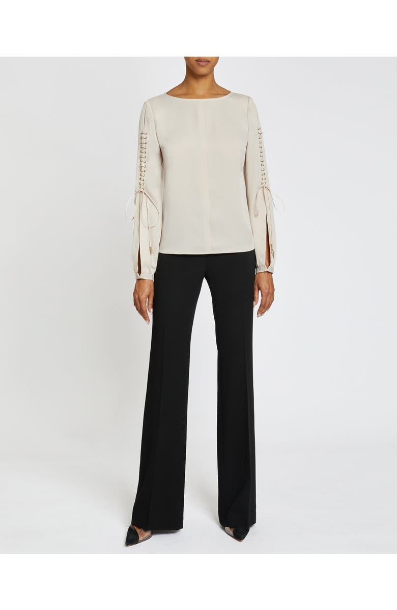 Santorelli LIVI Long Sleeve Top with Grommet Detail in Smooth Crepe, Alternate, color, Ecru