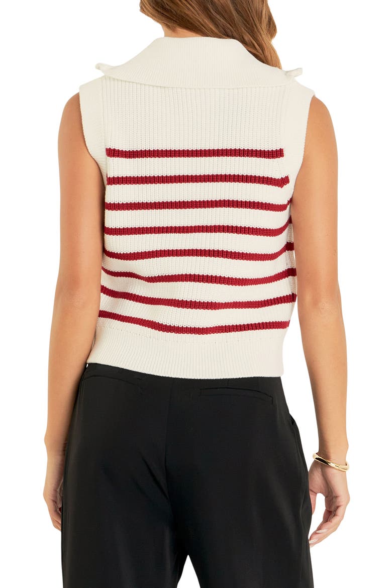 Stripe Sleeveless Quarter Zip Sweater, Alternate, color, WHITE/ BURGUNDY