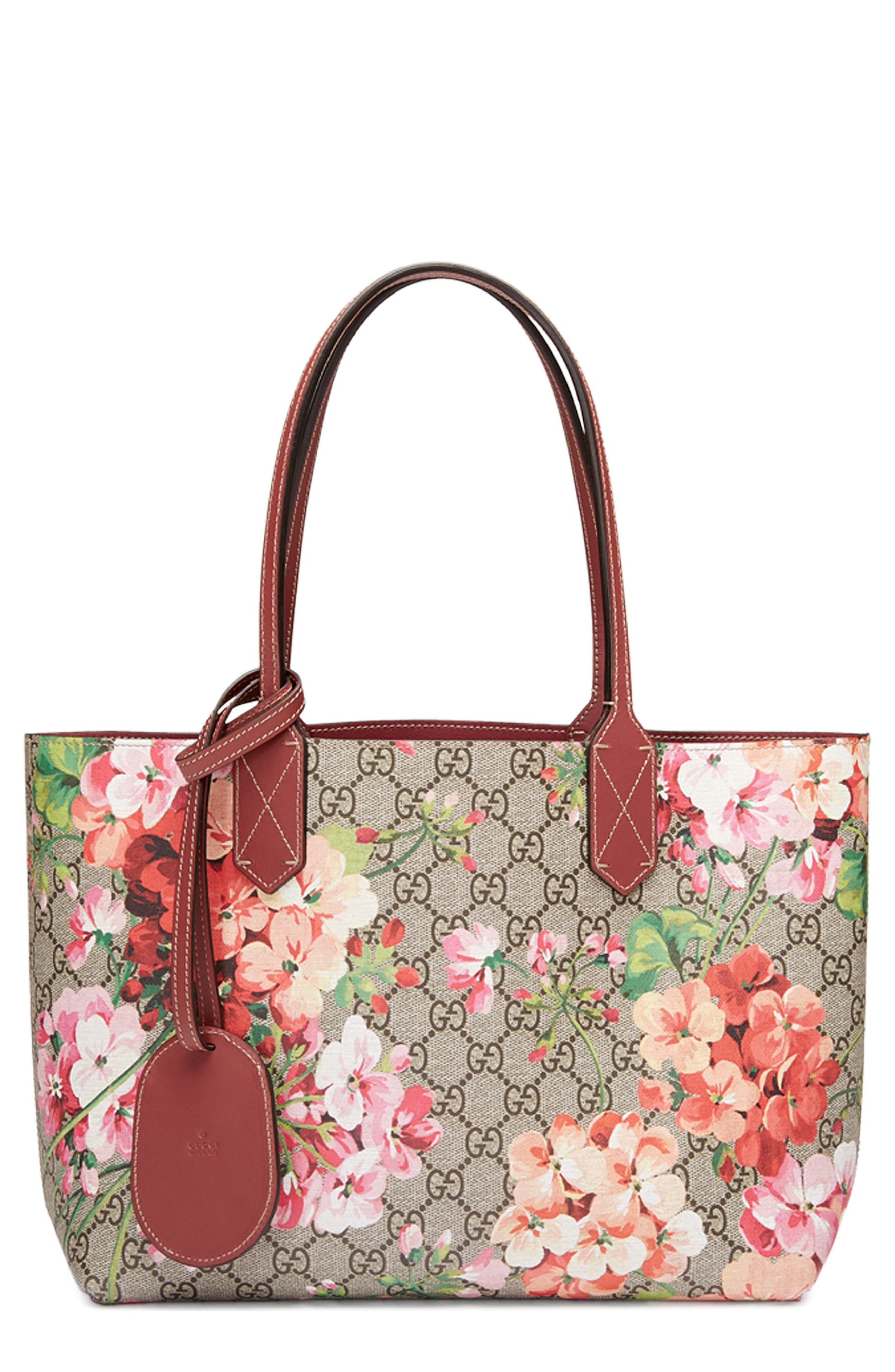 Gucci Small GG Blooms Reversible Canvas & Leather Tote, Main, color, 