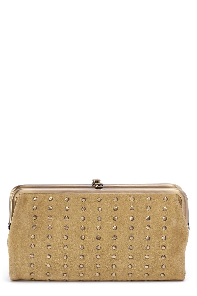 Lauren Leather Double Frame Clutch, Main, color, TWILIGHT FERN