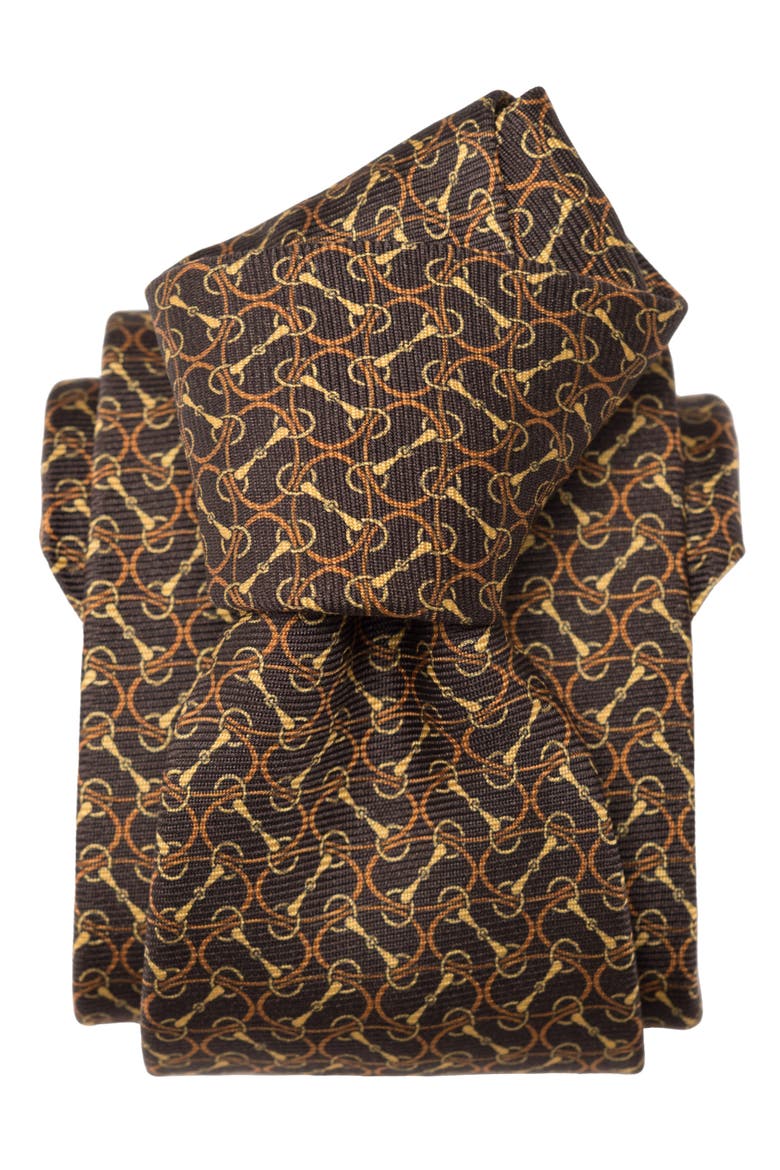 Palio - Extra Long Printed Silk Tie for Men, Alternate, color, Brown