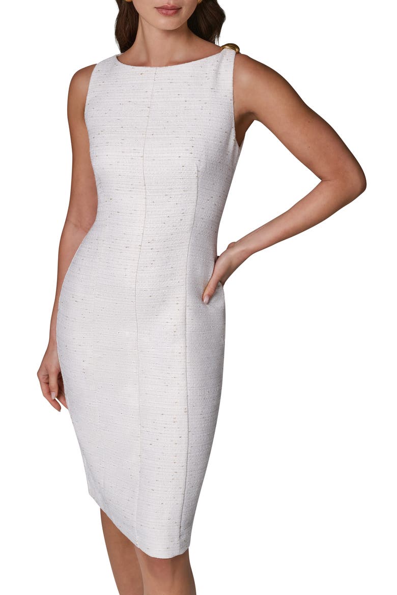 Tweed Sheeth Dress, Alternate, color, CREAM/ GOLD