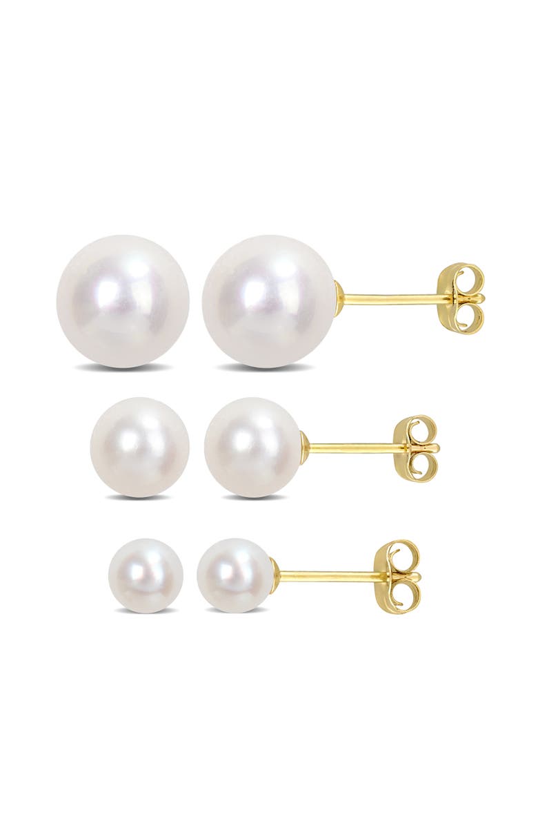 Julianna B. Cultured Pearl 3-Pair Stud Earrings Set 14k, Main, color, Pearl