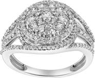 LuvMyJewelry Imperium 14K Gold Round Diamond Studded Double Halo Ring - 0.99cts