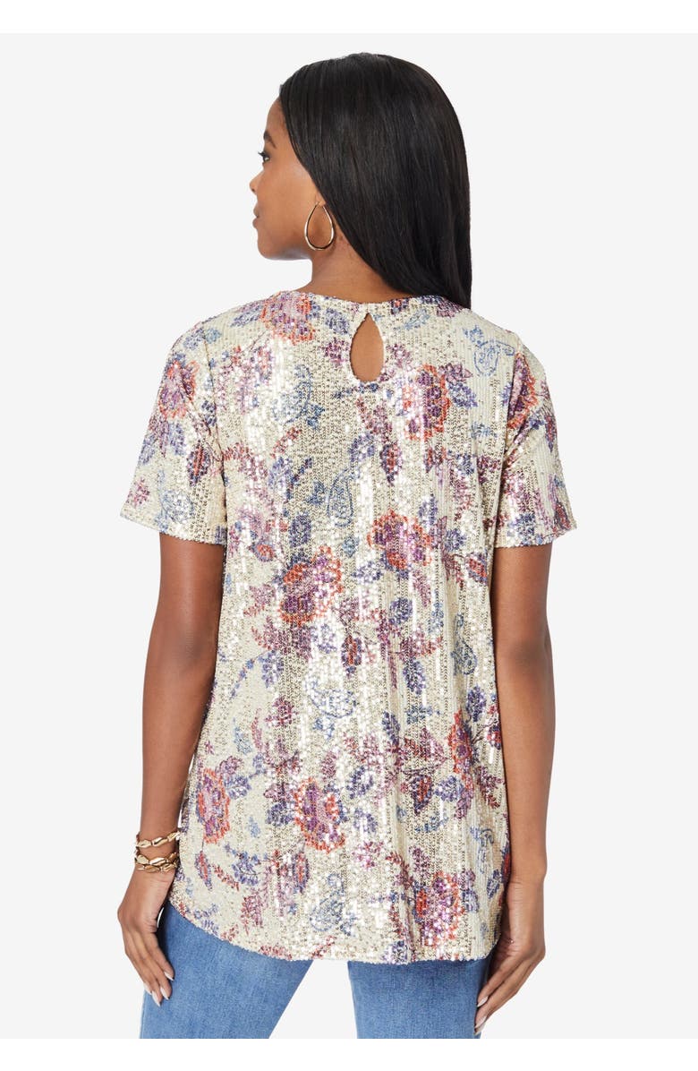 Roaman's Sequined Swing Tee, Alternate, color, Pale Gold