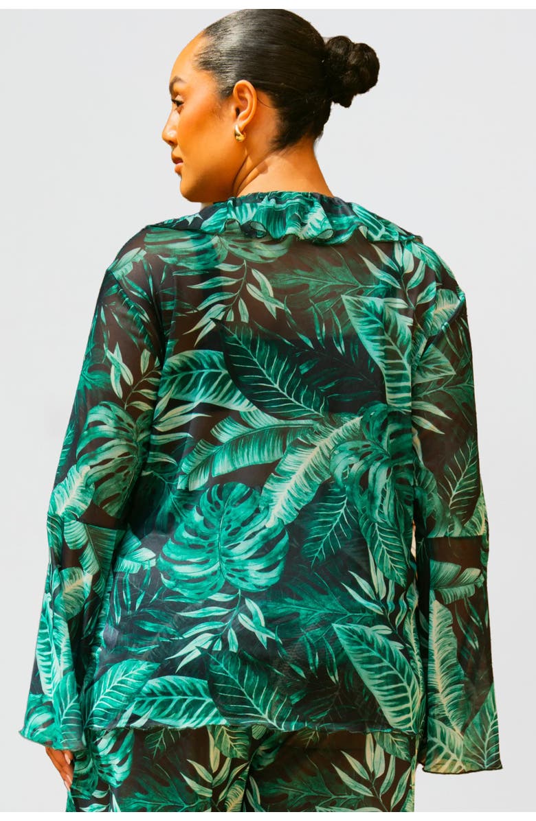 FASHION-SZN CURVE Curve Palm Print Ruffle Resort Top, Alternate, color, Green