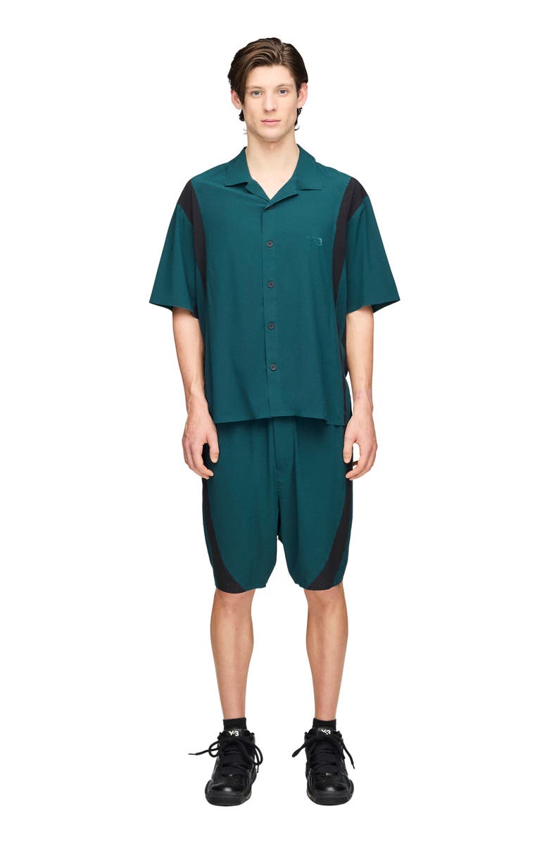 Y-3 Mesh Panel Woven Shorts, Alternate, color, Green