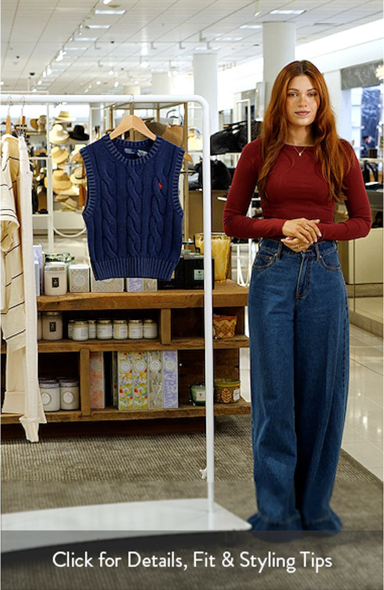 Cable Knit Crop Cotton Sweater Vest, sales video thumbnail