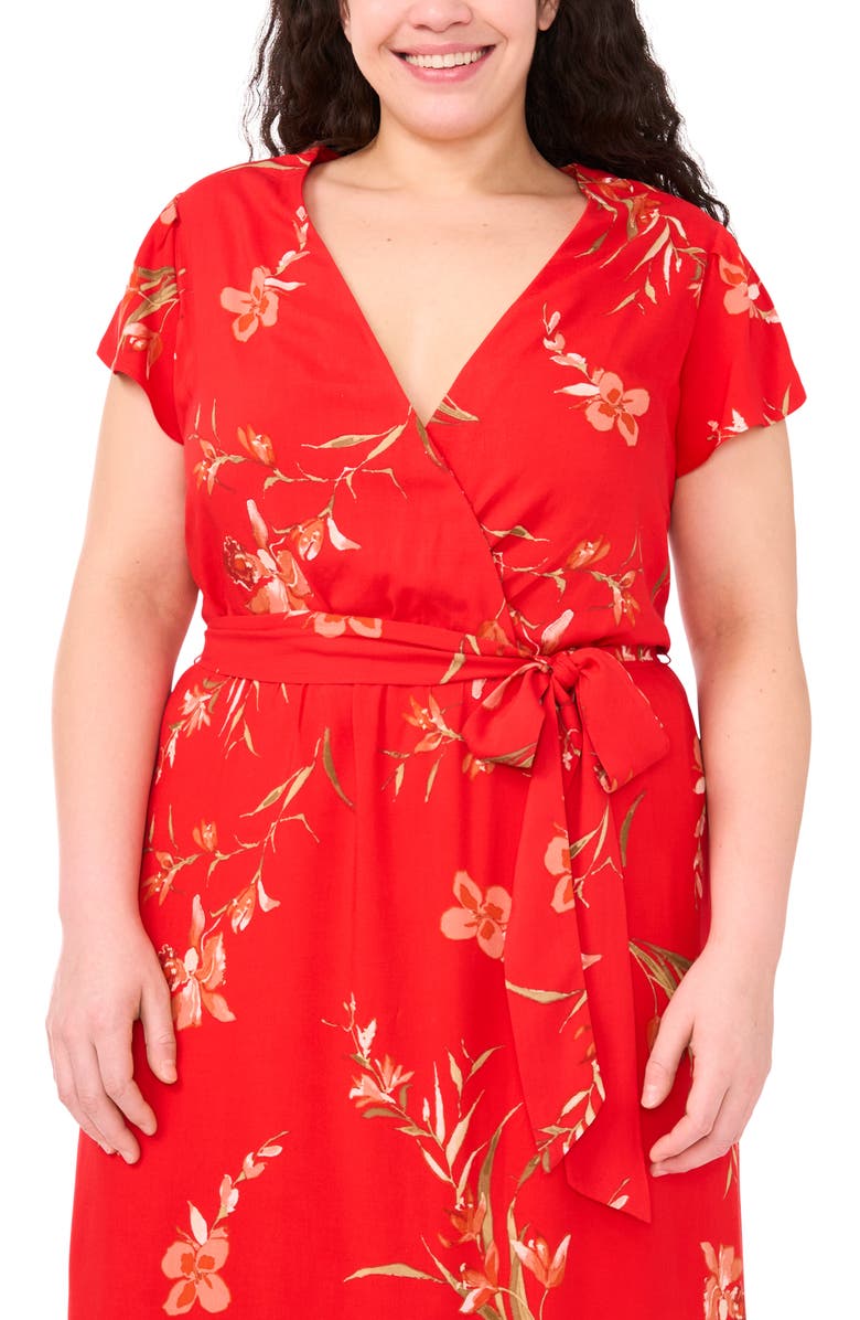 CeCe Floral Faux Wrap Maxi Dress, Alternate, color, Fiery Red