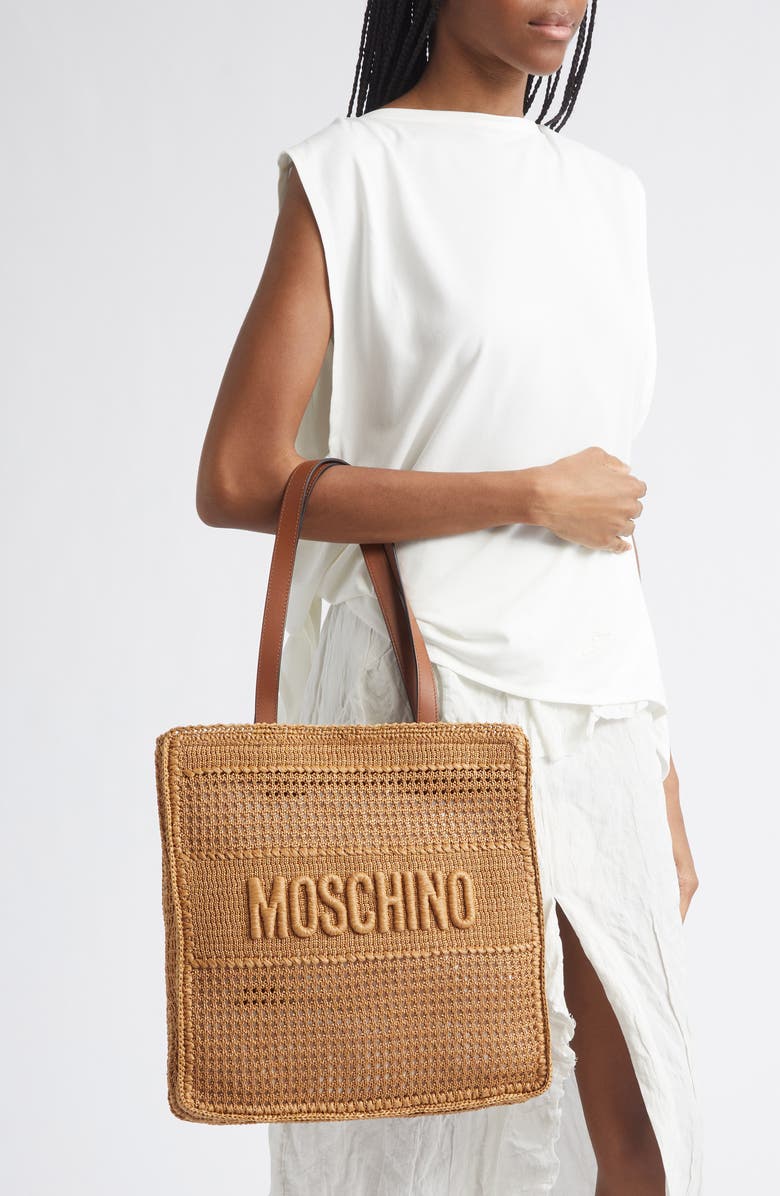 Moschino Logo Woven Shopper Tote, Alternate, color, Hide