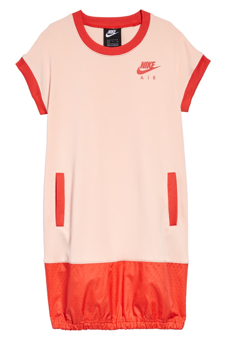 Kids' Sportswear Air T-Shirt Dress, Main, color, WASHED CORAL/ TRACK RED