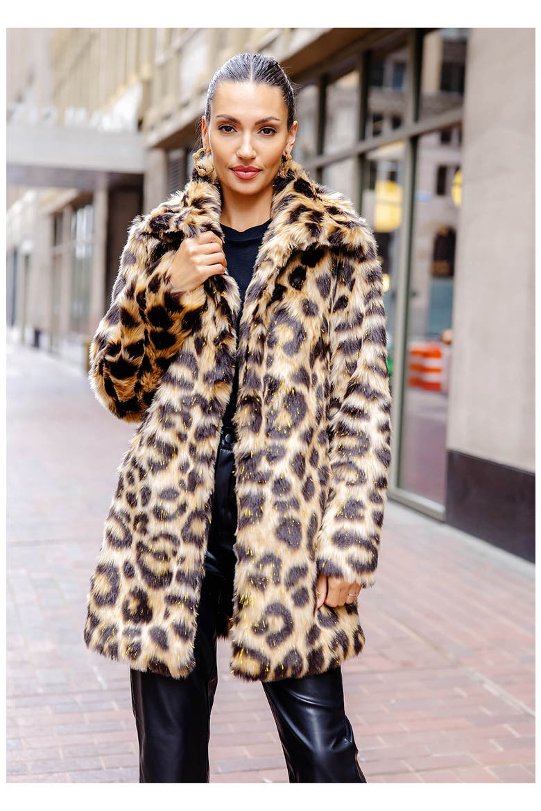 Stardust Leopard Print Faux Fur Coat, Alternate, color, MULTI