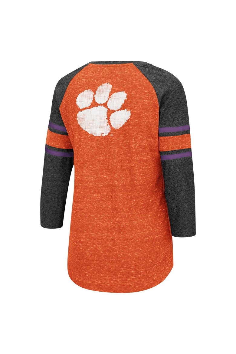 Women's Colosseum Orange/Heathered Charcoal Clemson Tigers Scienta Pasadena Raglan 3/4 Sleeve Space Dye Lace-Up T-Shirt, Alternate, color, Orange